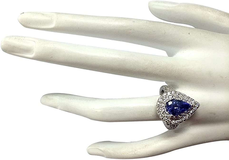 Natural Blue Tanzanite and Diamond White Gold Luxury Engagement Rings